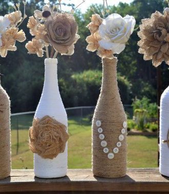 wine bottle crafts DIY twine burlap lace love