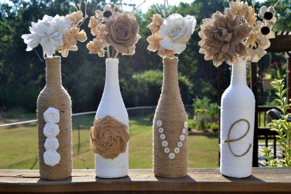 wine bottle crafts DIY twine burlap lace love
