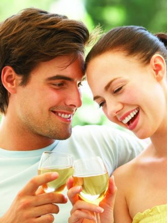Couple drinking white wine