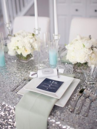 Tiffany Blue and Silver wedding table set up