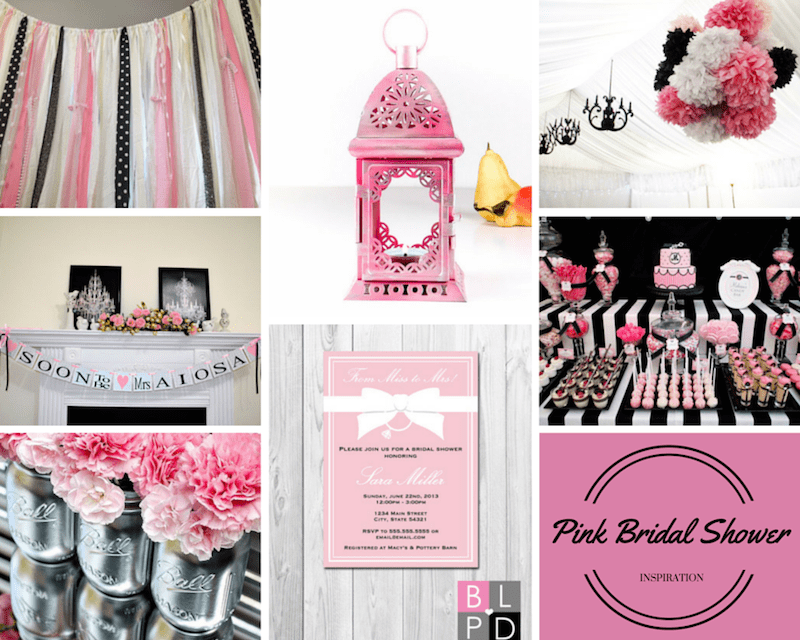 pink and black decorations for a birthday party bridal shower party