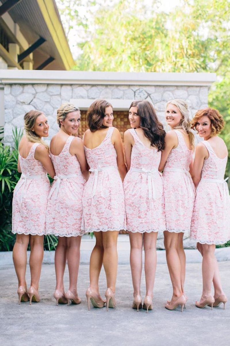 pink lace bridesmaid dresses