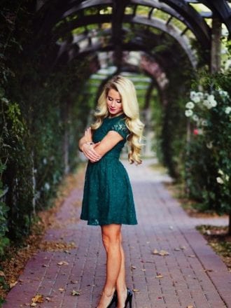 girl in green dress for a wedding