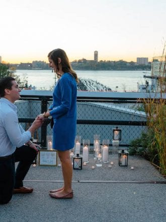 candles at sunset proposal in manhattan