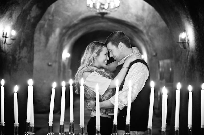 candle light proposal in napa winery cave