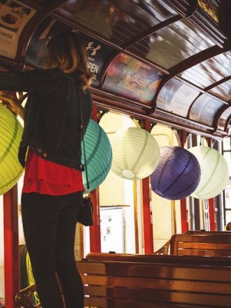 chinese lanterns in trolley car