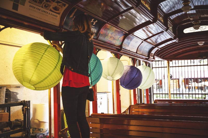 chinese lanterns in trolley car