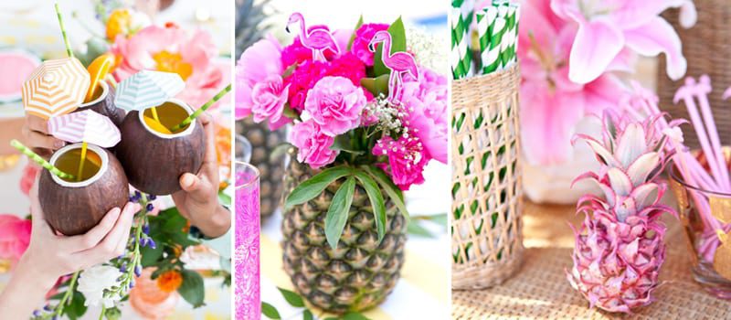 neon tropical party decor