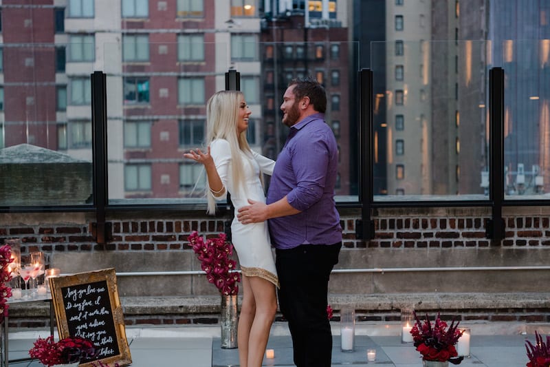 Rooftop Proposal in NYC with skyline view