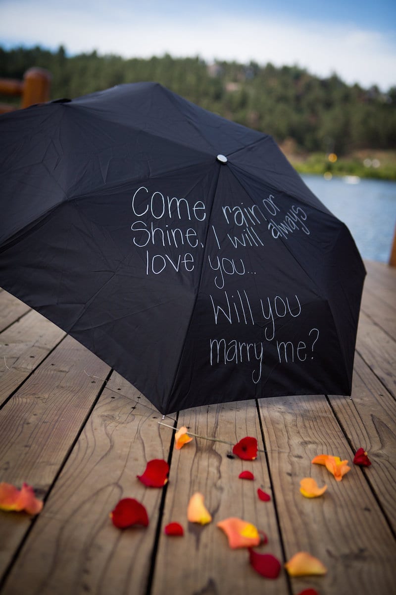 "will you marry me" in fall at lake