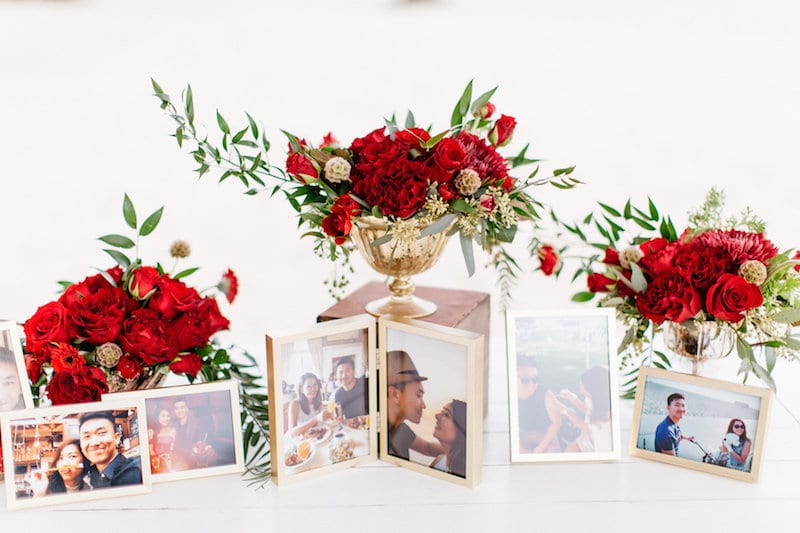 framed photos with flowers proposal