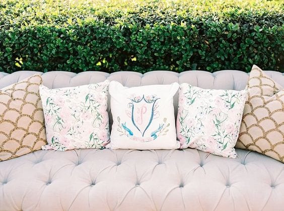 wedding lounge with custom pillow