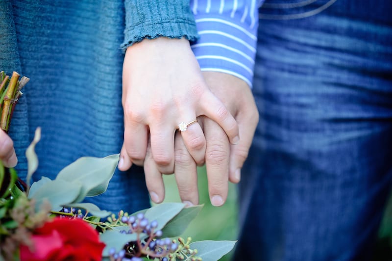 engagement picture with floral bouquet 