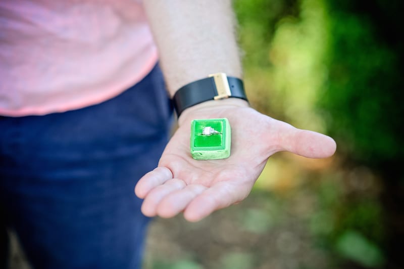 engagement ring in green ring box