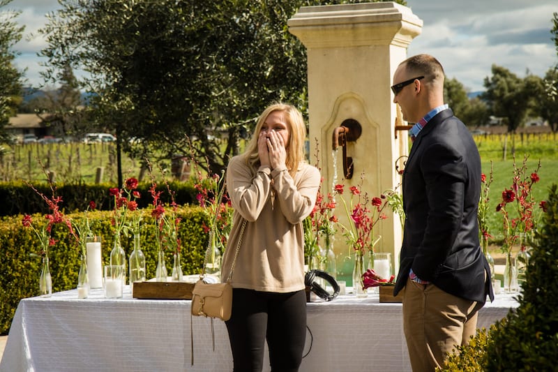 girl sees her family for the first time during proposal