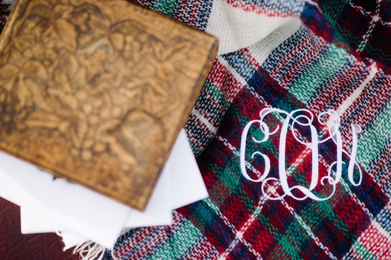 tartan blanket scarf with monogram