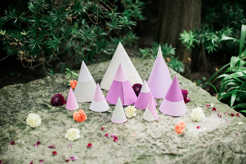 purple paper cones with flowers