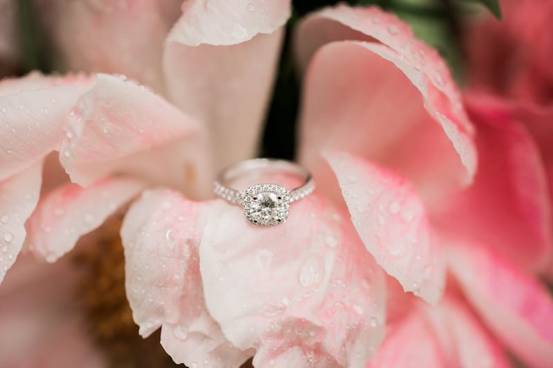 halo ring with pink flower petals