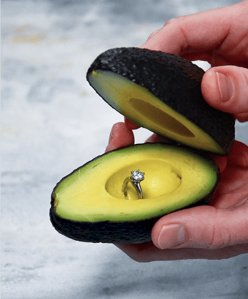 engagement ring box made from an avocado