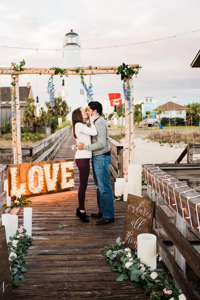 Edison bulb engagement decor