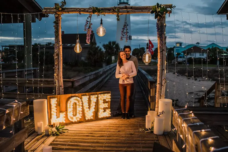 love light up sign Edison bulbs engagement 