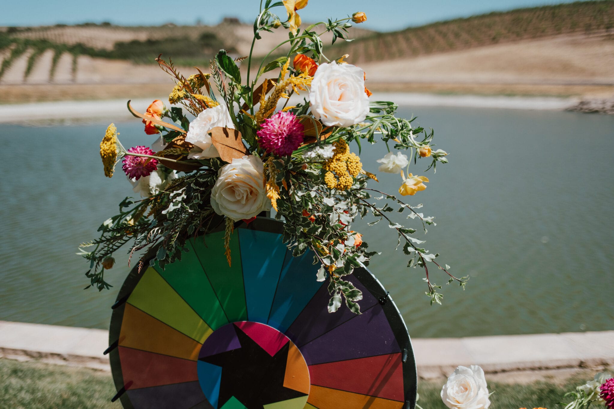 colorful flowers on colorful spin wheel 