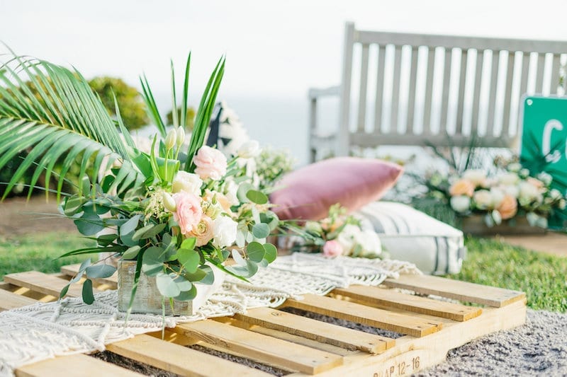 flowers on wooden pallet