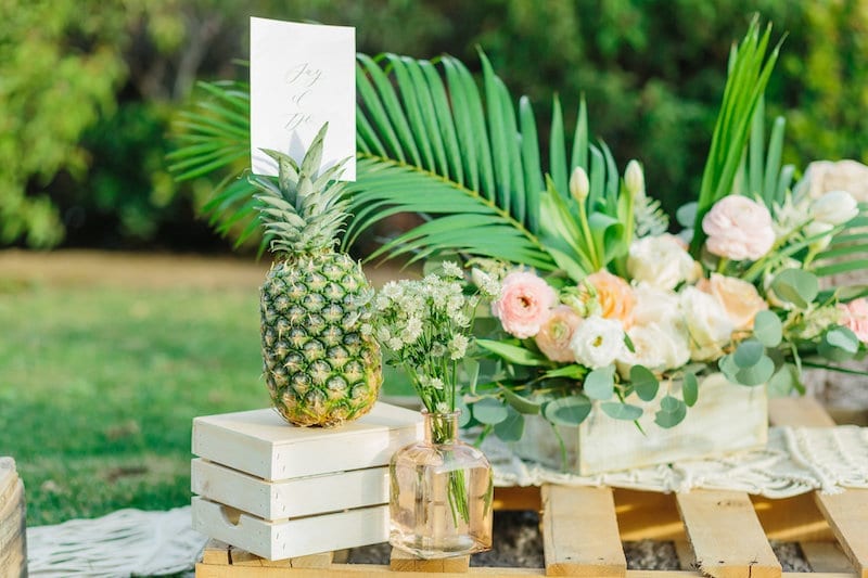 pineapple and flower set up