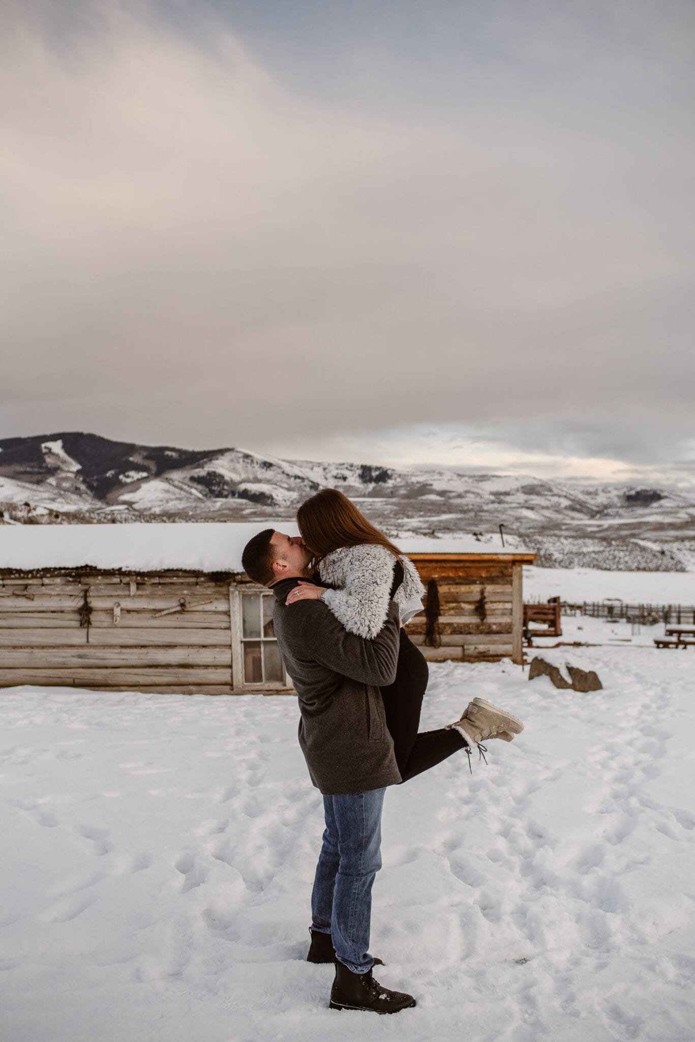 kissing in the snow
