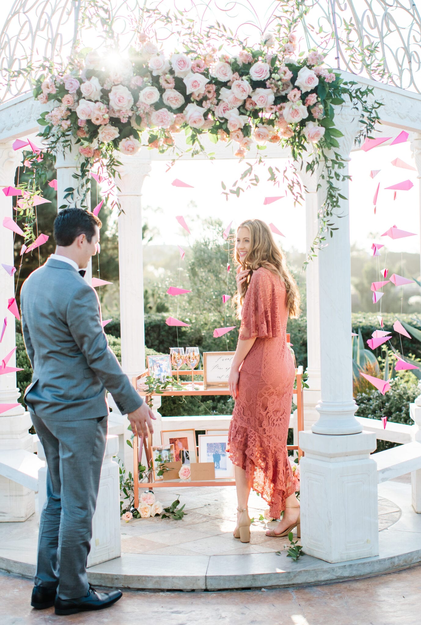 wedding proposal in front of gazebo at monarch beach resort