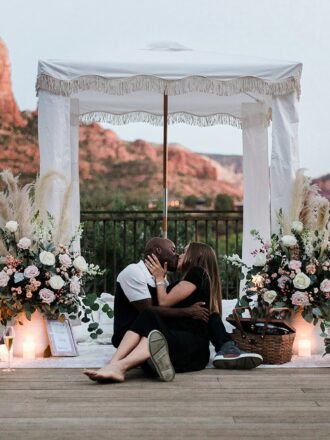 Couple kissing engaged in sedona