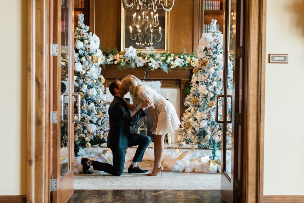 couple kissing after proposal
