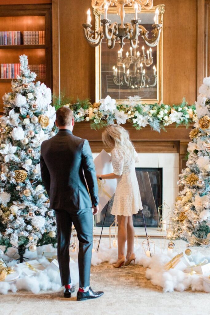 girl unwrapping present for proposal