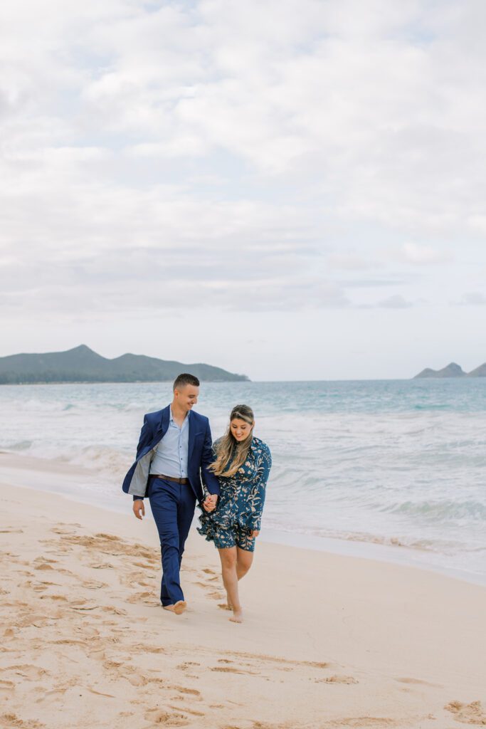 Newly engaged couple walking after proposal 