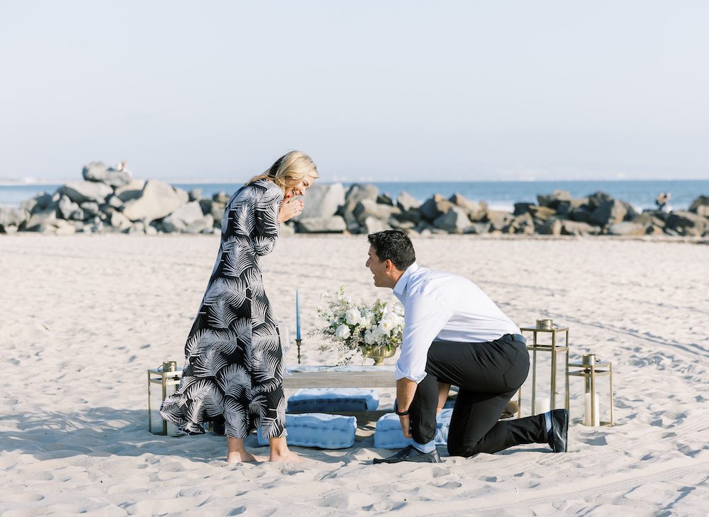 san diego beach proposal with box sock