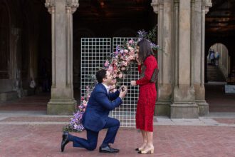 Man on one knee in marriage proposal