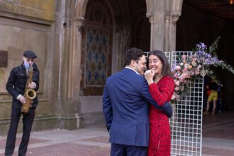 Woman admiring engagement ring after proposal