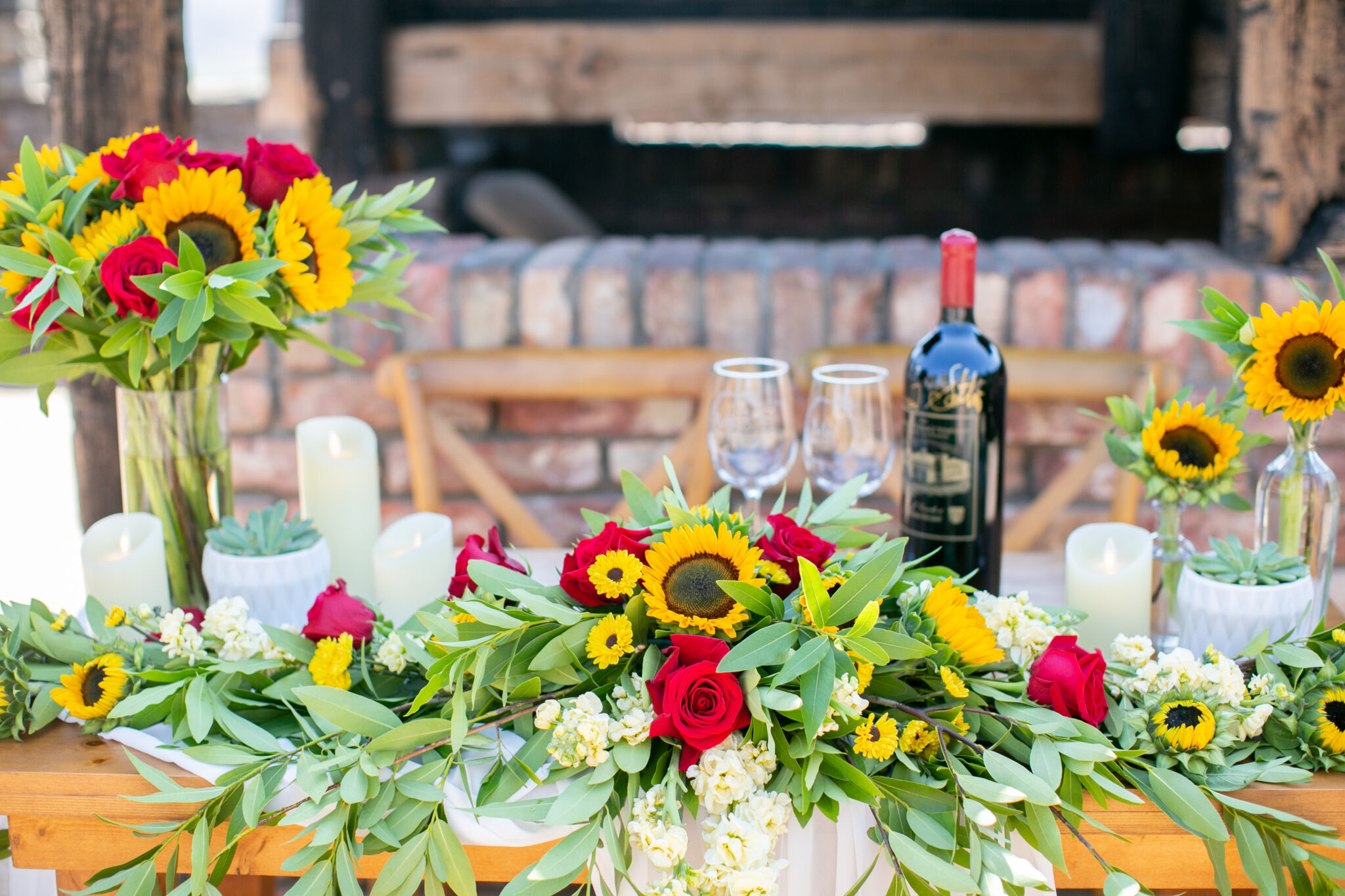 beautiful sunflower and rose set up for proposal in Napa