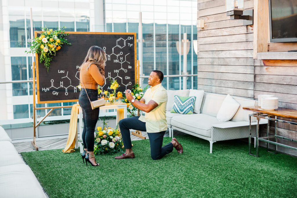 Man proposing on rooftop