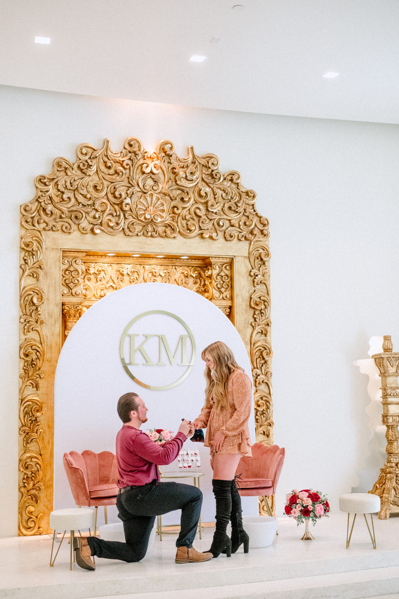 Man Proposing in front of backdrop
