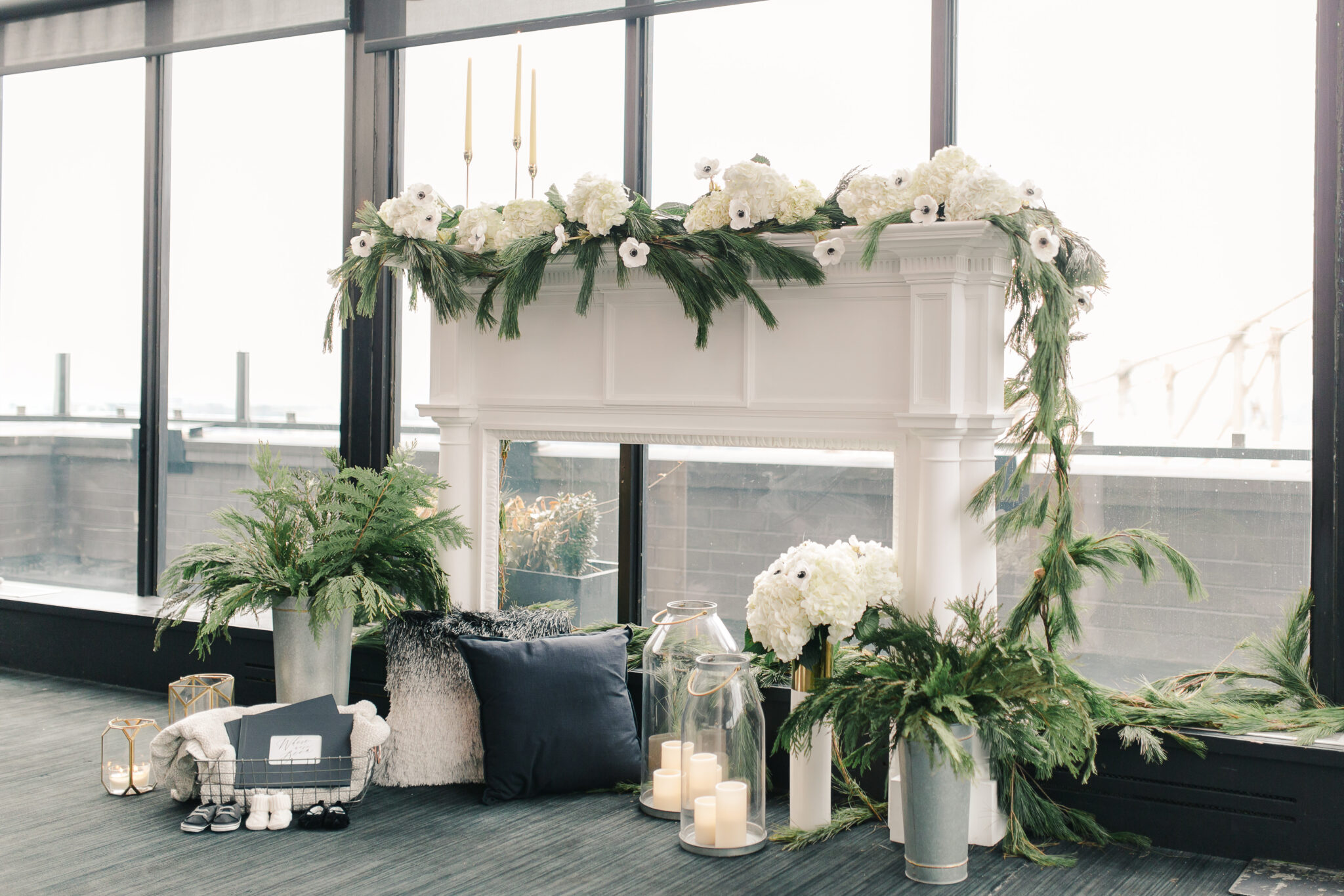 mantle with decorations