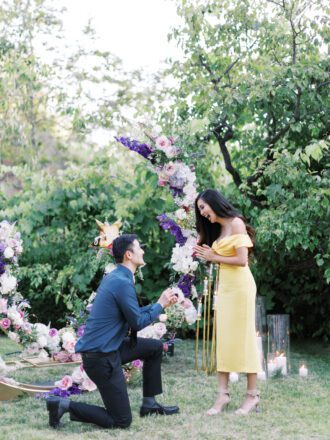 stunning private proposal with flowers in los angeles at private estate