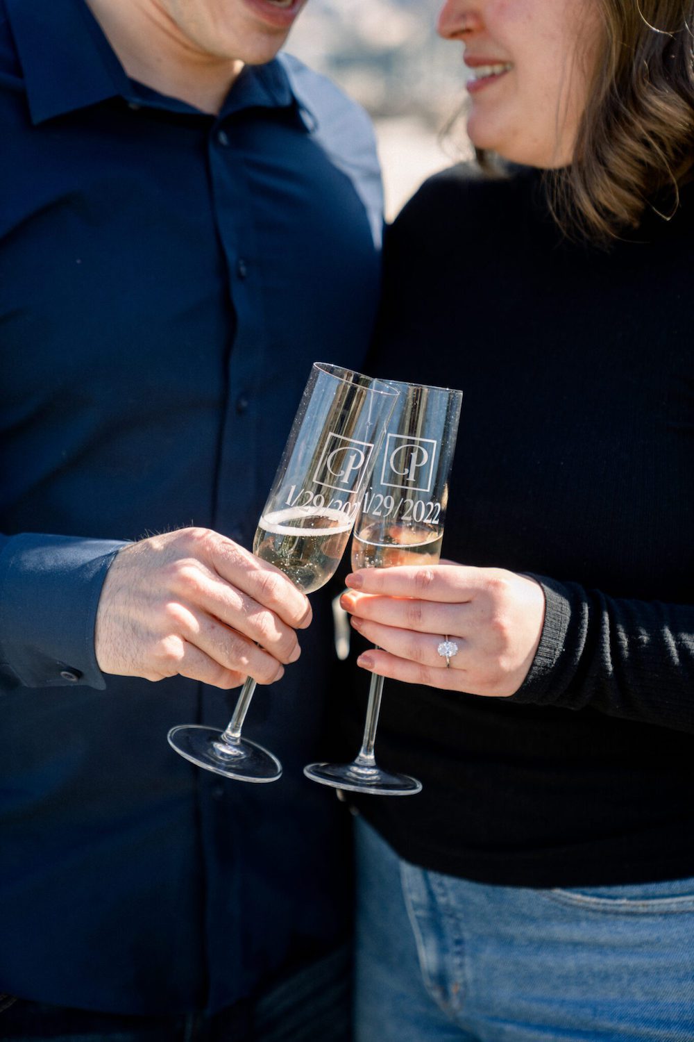 engraved champagne glasses