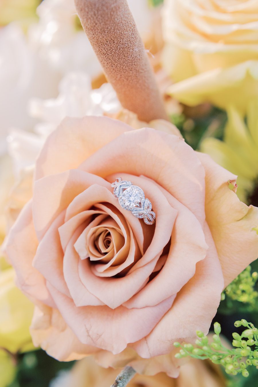 engagement ring on flowers for proposal