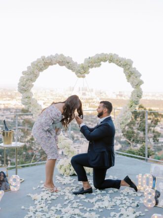 los angeles city view rooftop proposal by the yes girls