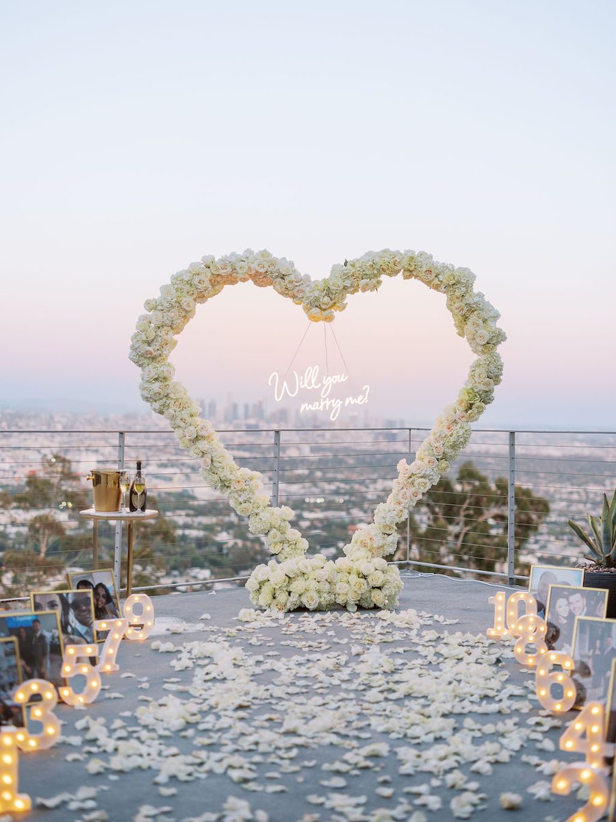 los angeles proposal set up with skyline views by the yes girls