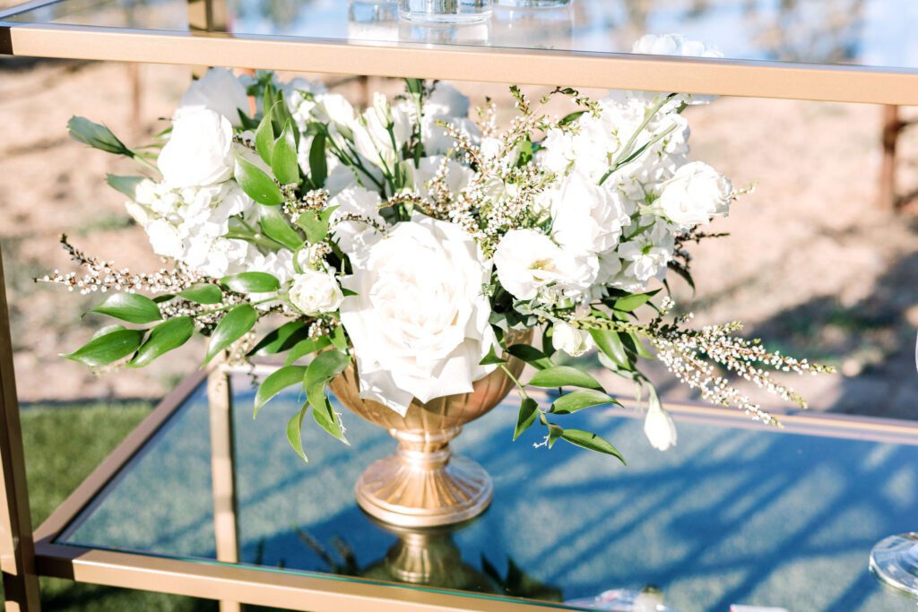 white floral centerpiece for proposal