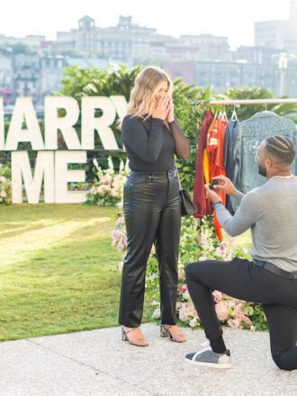NFL Player Private Surprise Proposal in Savannah with marry me letters by the yes girls