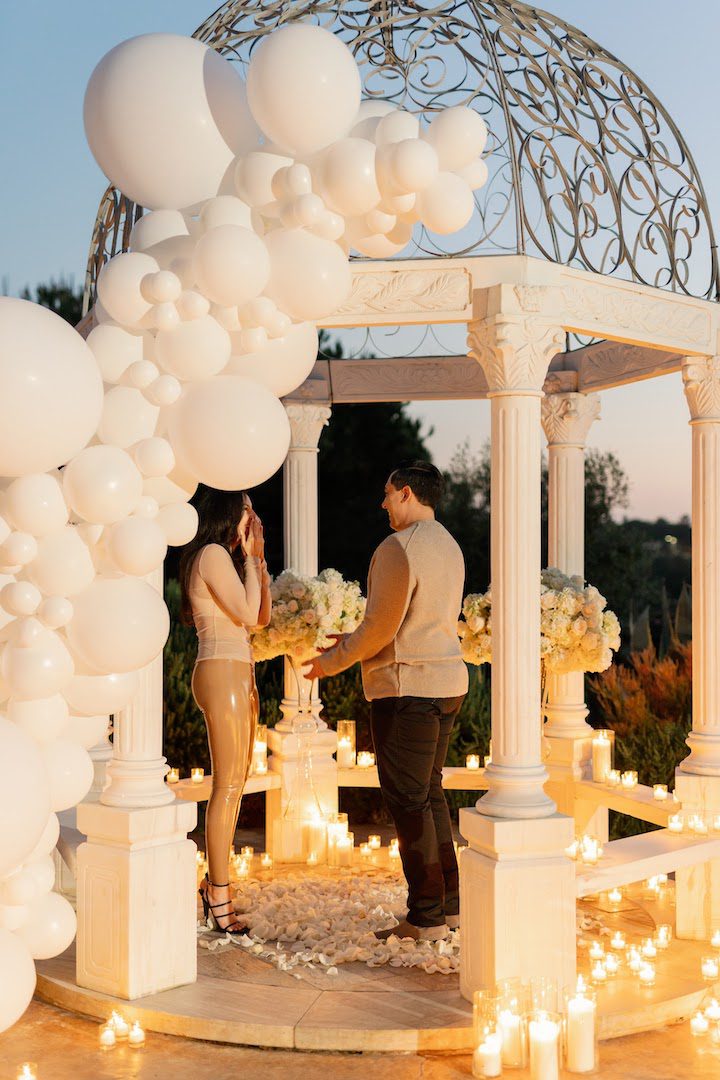 roses balloons candles marriage proposal in orange county, ca