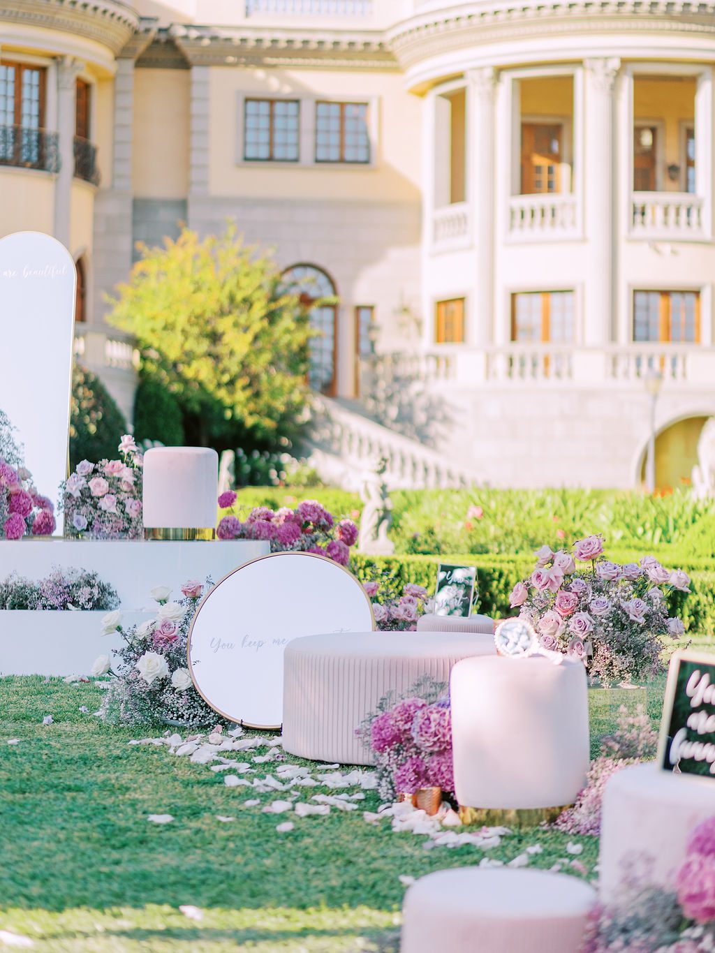 luxury pink decor and flowers for re proposal in Los angeles set up by the yes girls